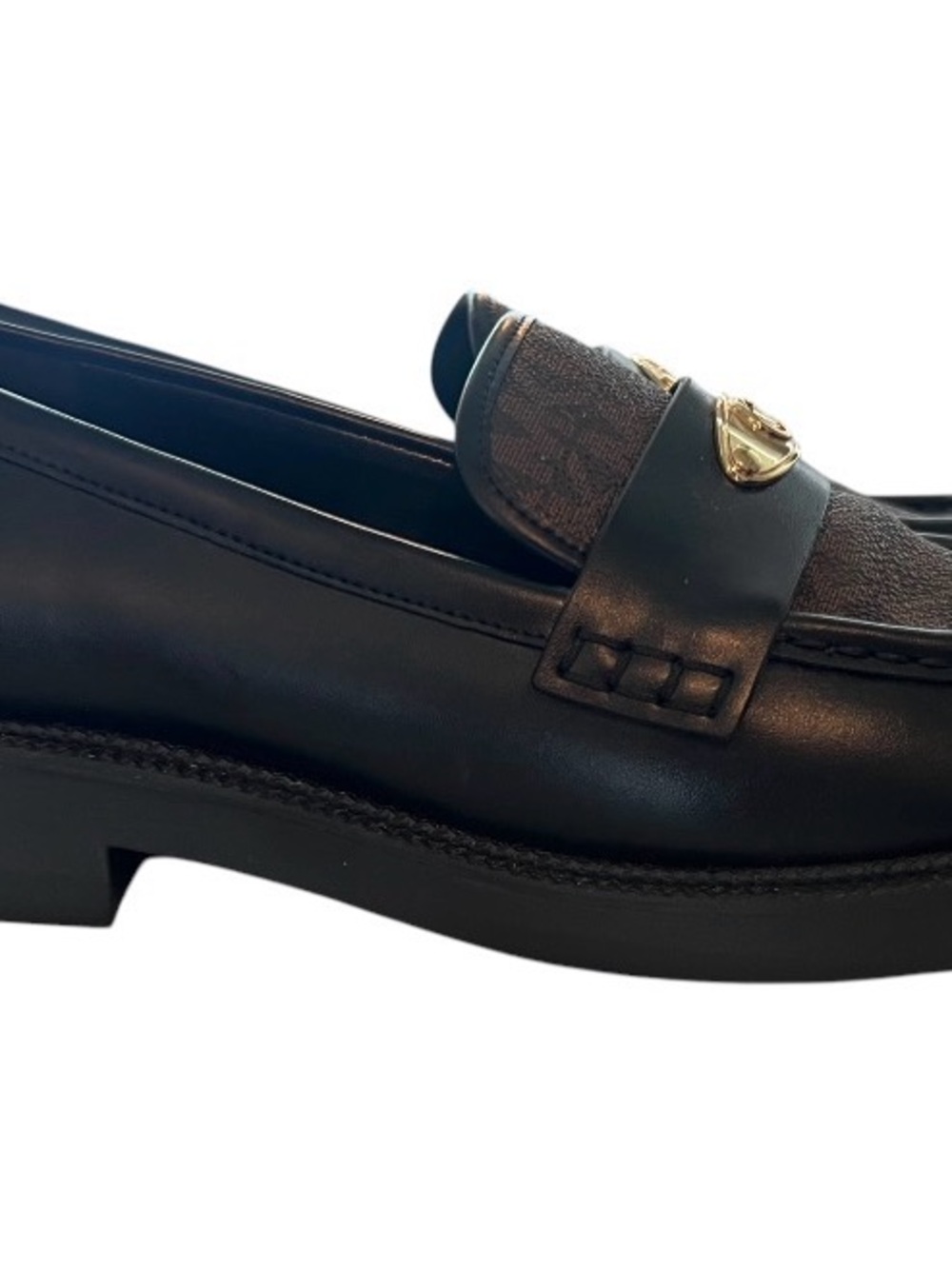 Michael Kors Black and Brown Logo Penny Loafers - Picture 3 of 4